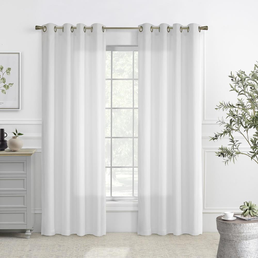 White Polyester Light-Filtering Grommet Curtain Panel with Lace Detail