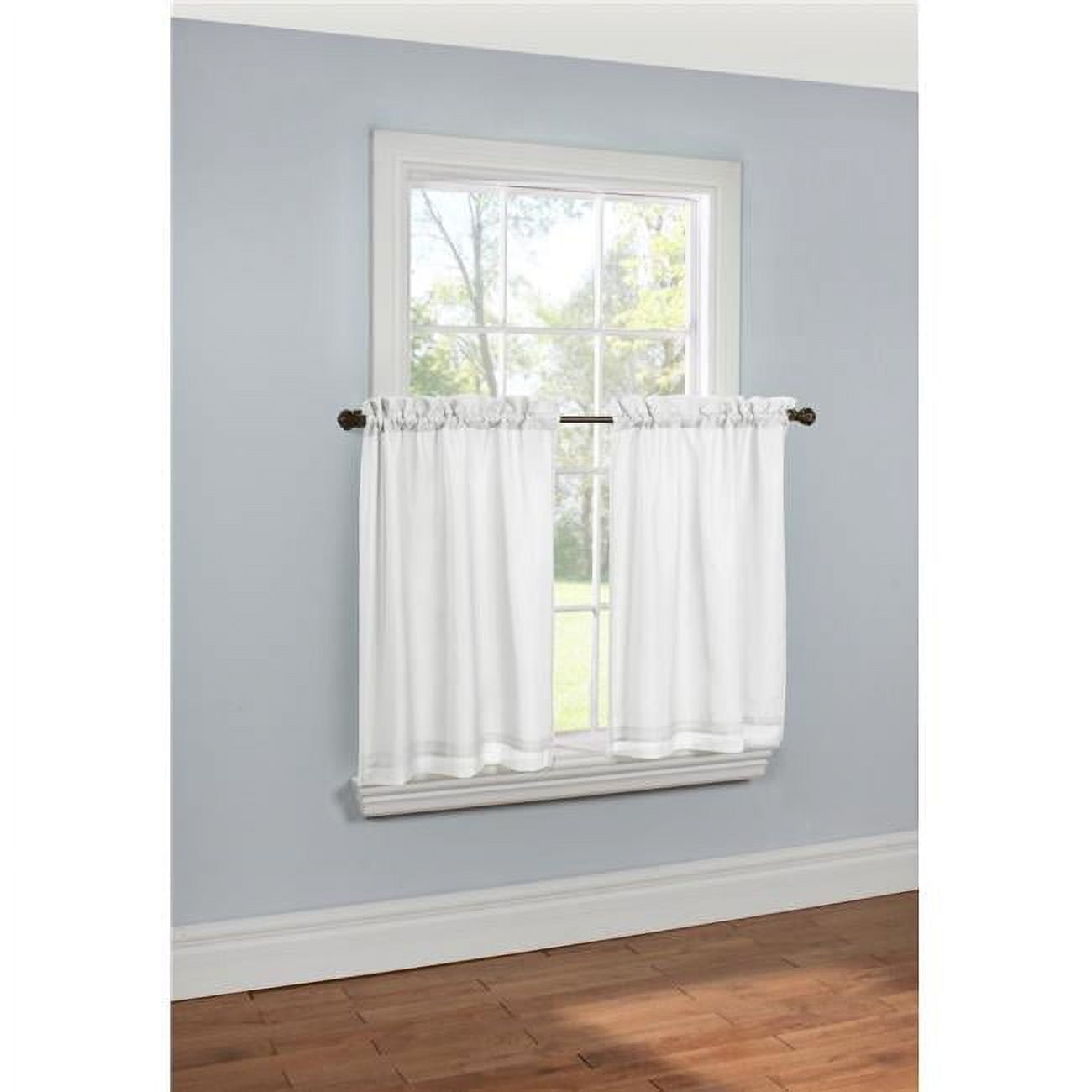 White Polyester Room-Darkening Rod Pocket Curtain Tiers Pair