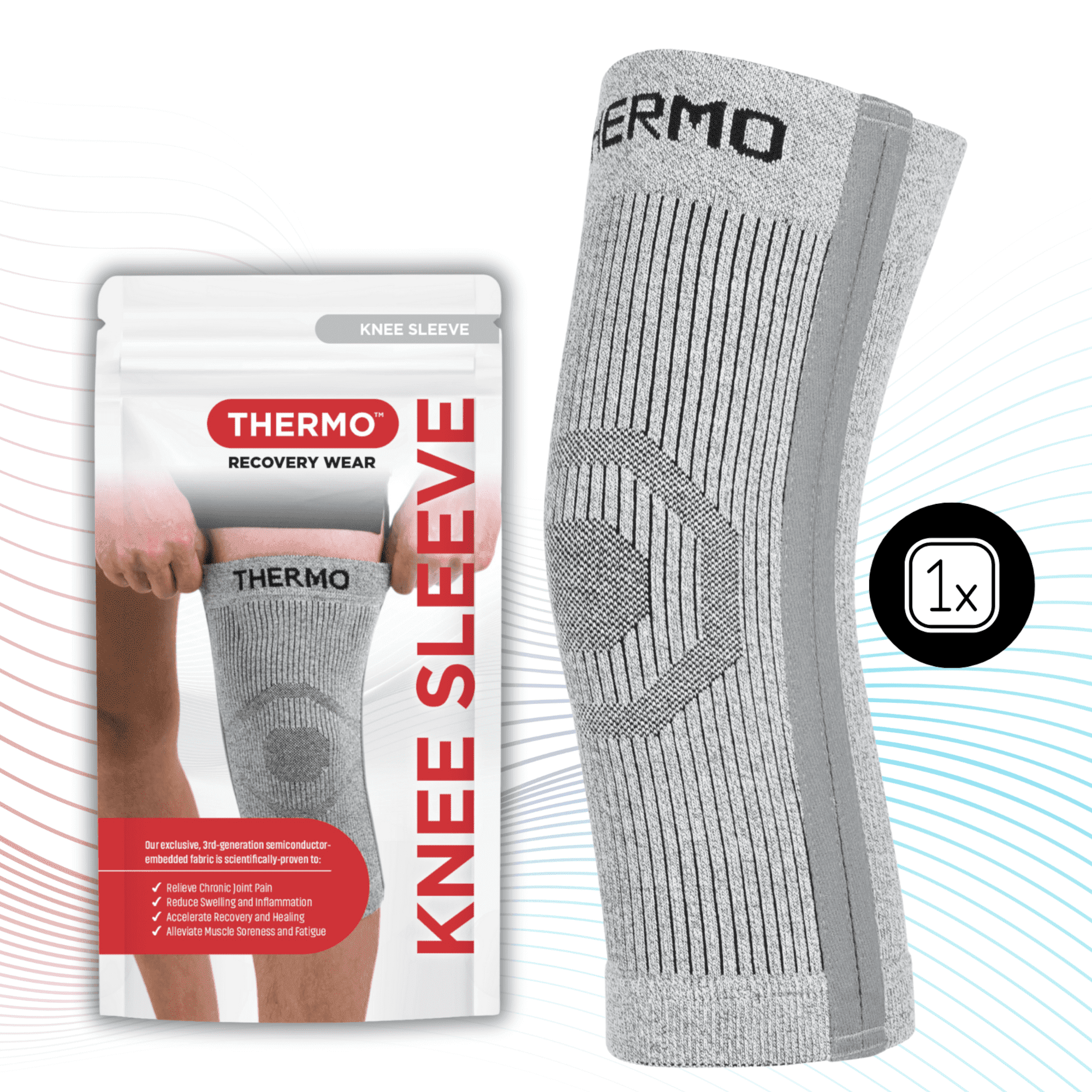 THERMO™ Circulation Knee Sleeve, Natural Semiconductor Infrared Healing Knee Brace, Superior to Compression, Support Style w/Double Support Stay, Medium