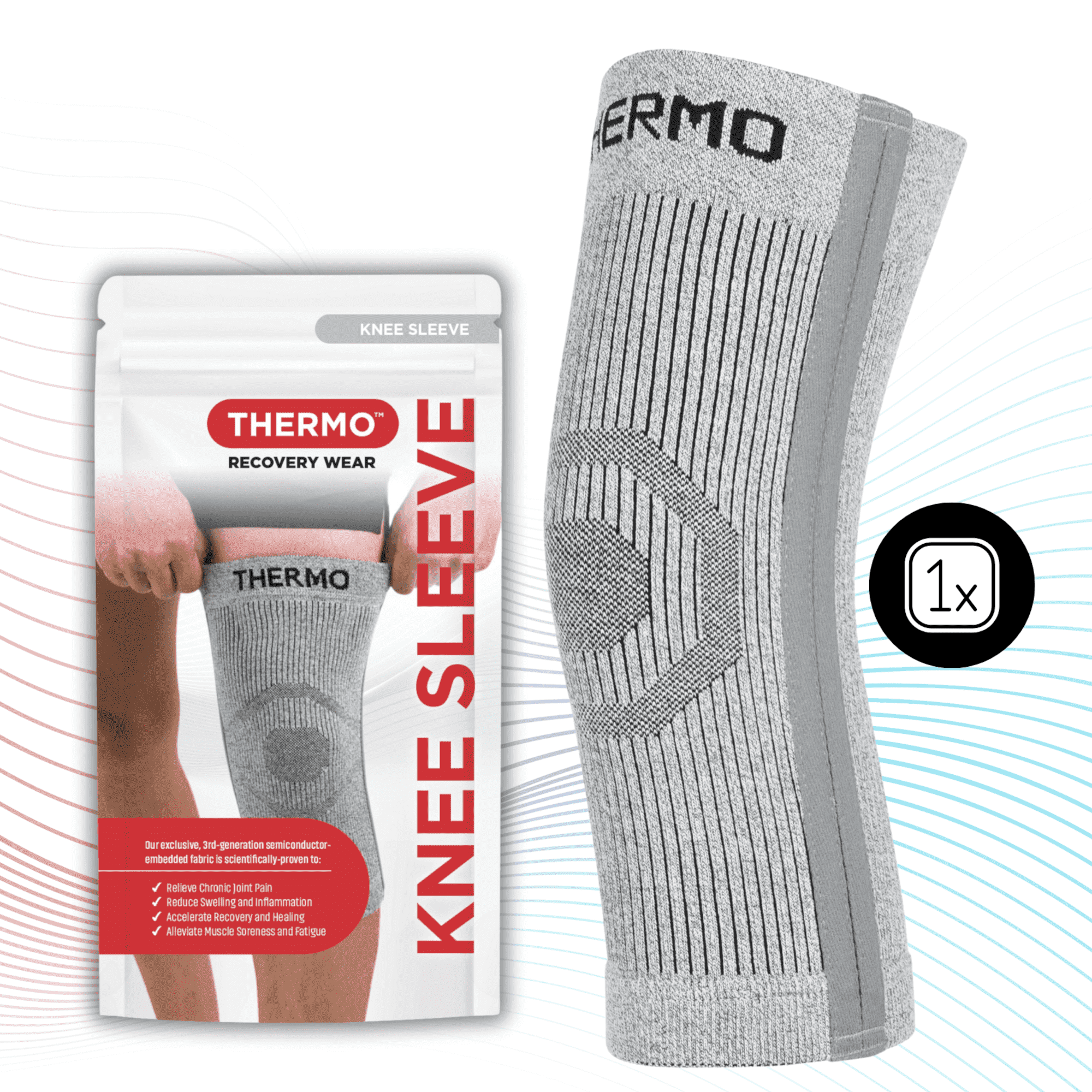 THERMO™ Circulation Knee Sleeve, Compression Lite, Natural Semiconductor Infrared Healing Knee Brace, Superior to Compression, Support Style w/Double Support Stay, X-Large