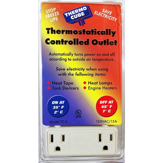 Thermo Cube TC-3 Thermostatically Controlled Outlet, On at 35/Off at 45-Degrees, Each