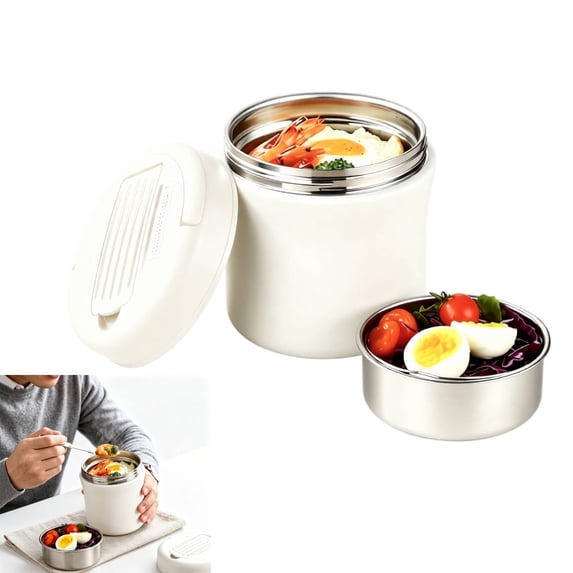 Thermo Food Jar for Hot Food Adults 1.5L Soup Thermo Lunch Containers Wide Mouth Vacuum Insulated Stainless Steel Leakproof Bento Box with Spoon,White