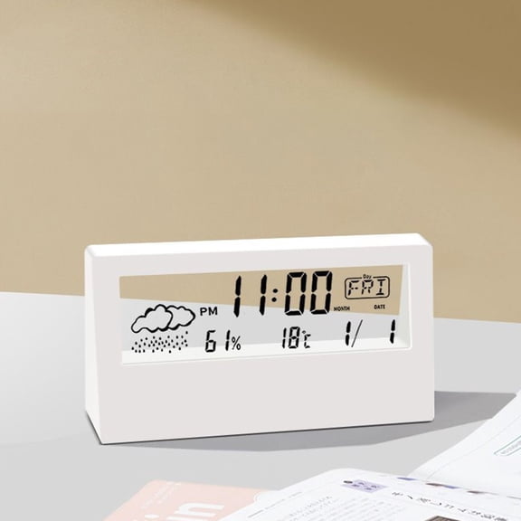 Thermo-Hygrometer Clock Creative Weather Display Electronic Alarm CLock Bedhead Electronic Clock for Living Room Bedroom Decor