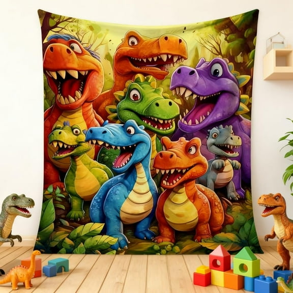 Thermo-Regulating Dinosaur Series Throw - High-Density Flannel Bedding with 3D Vivid Reptile Print, All-Season Breathable Plush Blanket for Nursery & Lounge