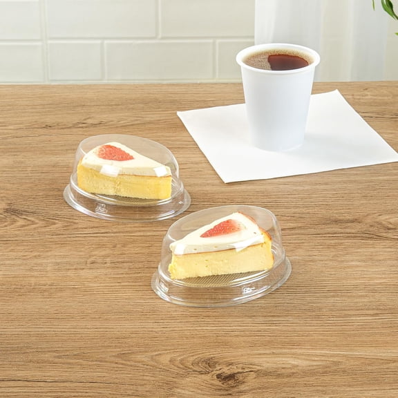 Thermo Tek 8.5 Oz Clear Plastic Cake Slice Containers with Lids - 100 Pack Oval Pie Boxes for Cheesecake and Pastries