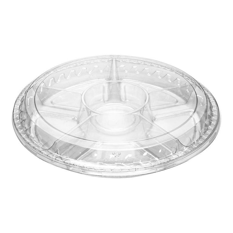 Thermo Tek Round Clear Plastic Serving Platter - with Lid, 6 Compartments - 11 3/4 inch x 11 3/4 inch x 2 inch - 100 Count Box