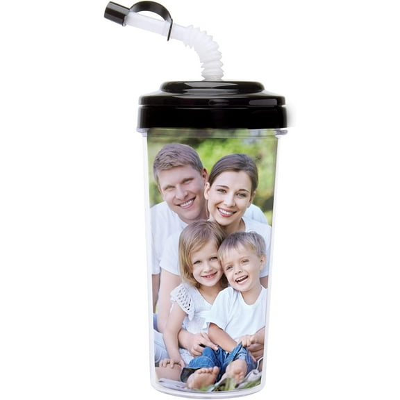 Thermo-Temp 20 oz. Black Photo Travel Tumbler with Bendy Straw - Pack of 24