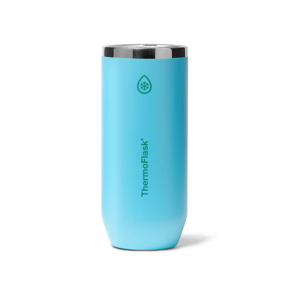 ThermoFlask 12 oz Slim Size 2-In-1 Insulated Can Cooler and Cup, Durable Stainless Steel, Non-Slip Base, Dishwasher Safe, Beverage Container, Vivid Blue