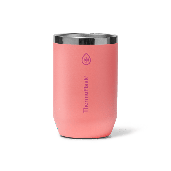ThermoFlask 12 oz Standard Size 2-In-1 Insulated Can Cooler and Cup, Durable Stainless Steel, Non-Slip Base, Dishwasher Safe, Beverage Container, Sunkissed Coral
