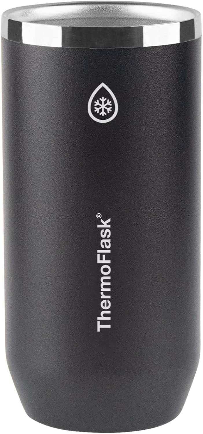 ThermoFlask 2-in-1 Vacuum Insulated Can Cooler Cup, 16 oz, Fits Tall Size Cans, Sweatproof, Non-Slip Base, Jet Black