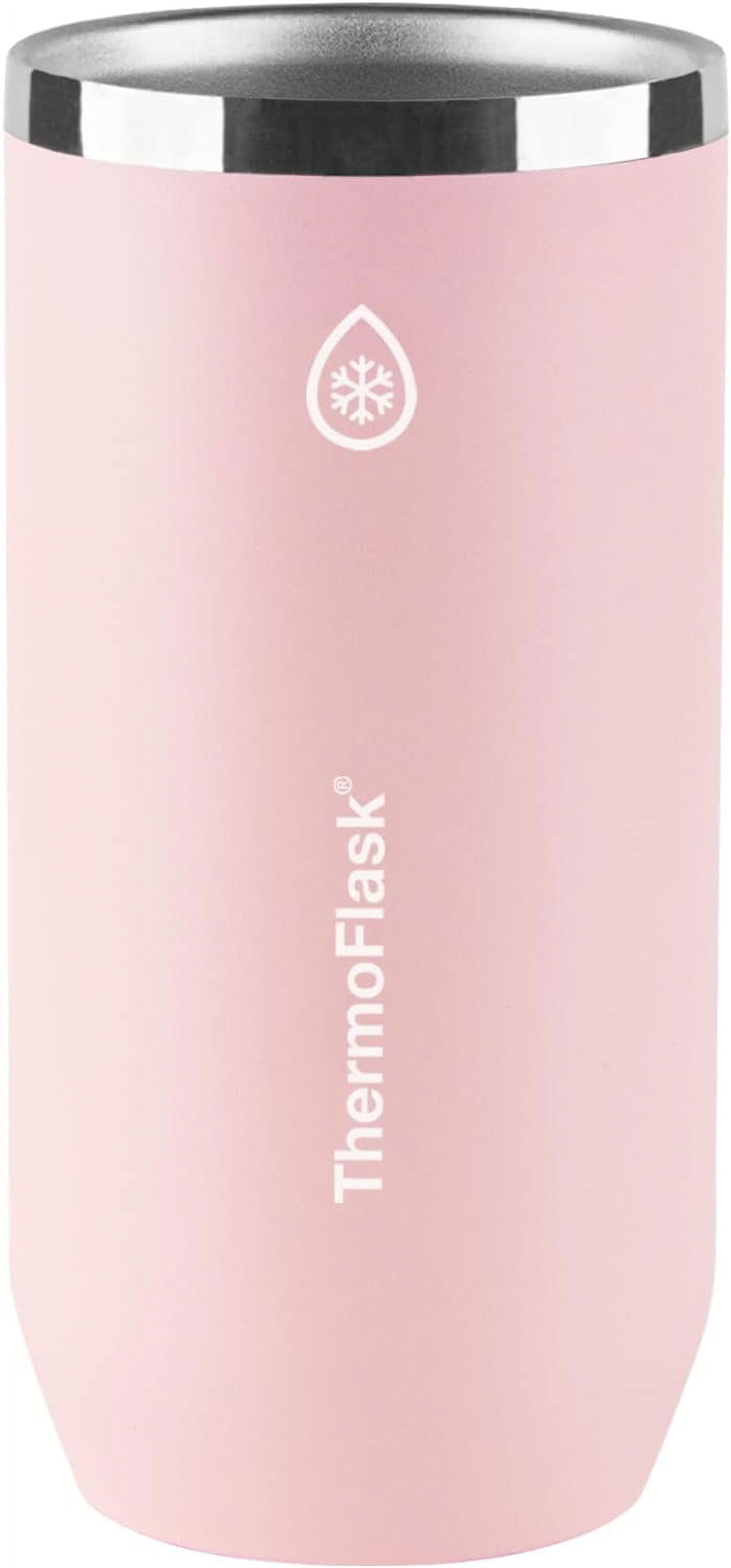 ThermoFlask 2-in-1 Vacuum Insulated Can Cooler Cup, 16 oz, Fits Tall Size Cans, Sweatproof, Non-Slip Base, Pink Salt