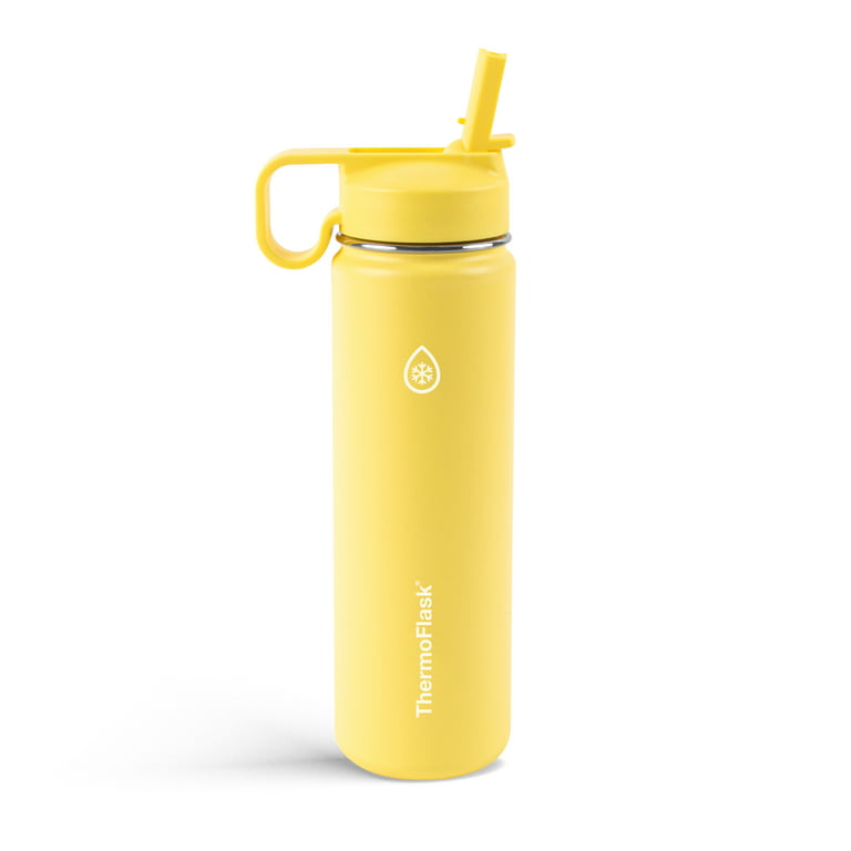ThermoFlask 22 oz Insulated Stainless Steel Straw Water Bottle, Canary 