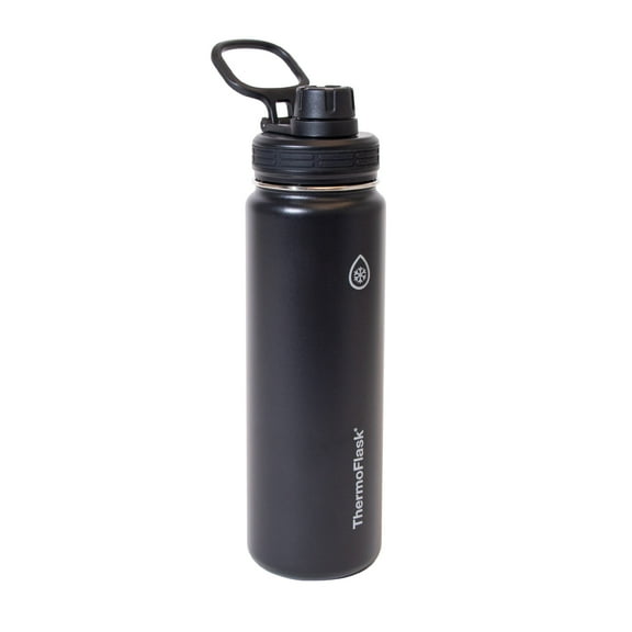 ThermoFlask 24 oz Double Wall Vacuum Insulated Stainless Steel Water Bottle with Spout Lid, Pitch Black