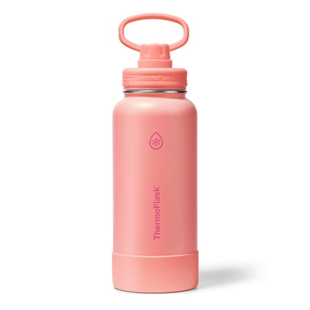 ThermoFlask 32 oz Double Wall Vacuum Insulated Stainless Steel Water Bottle with Chug Spout Lid, Sunkissed Coral