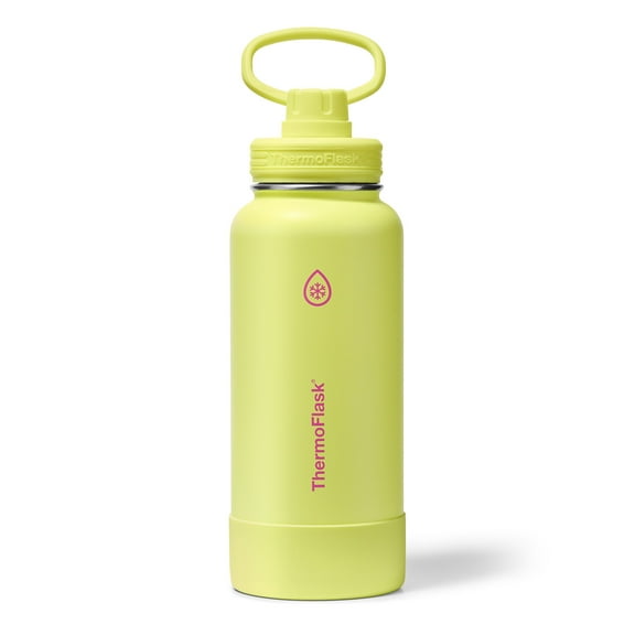 ThermoFlask 32 oz Double Wall Vacuum Insulated Stainless Steel Water Bottle with Chug Spout Lid, Unmellow Yellow
