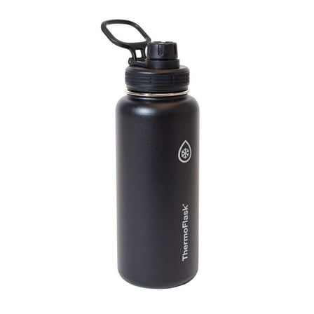ThermoFlask 32 oz Double Wall Vacuum Insulated Stainless Steel Water Bottle with Chug Spout Lid, Pitch Black