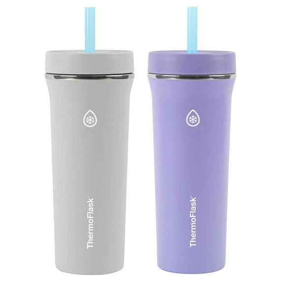 ThermoFlask 32oz Insulated Standard Straw tumbler , 2-Pack, Cloud Gray/Periwinkle