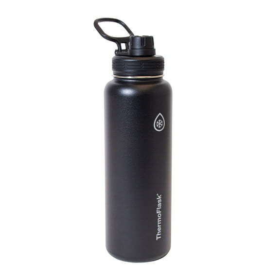 ThermoFlask 40 oz Double Wall Vacuum Insulated Stainless Steel Water Bottle with Chug Spout Lid, Pitch Black