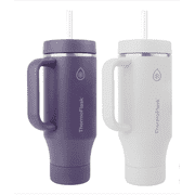 ThermoFlask 40 oz Insulated Stainless Steel Tumbler with Handle and Straw Lid, 2-pack Purple