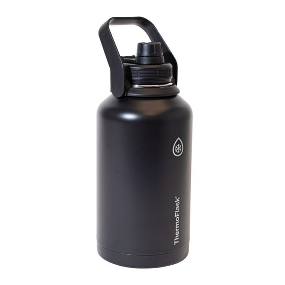 ThermoFlask 64 oz Double Wall Vacuum Insulated Stainless Steel Water Bottle with Chug Spout Lid, Pitch Black