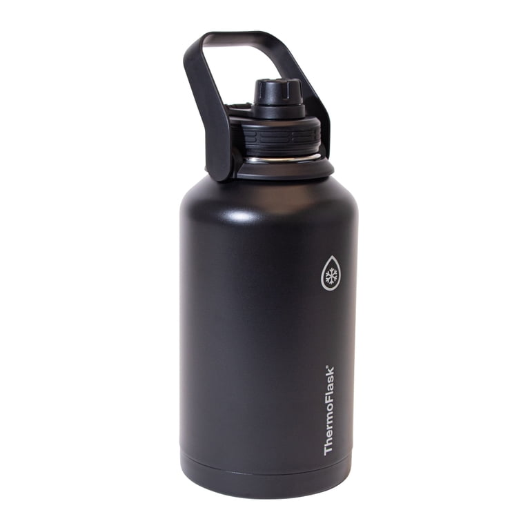Thermoflask 64 oz Double Wall Vacuum Insulated Stainless Steel Water Bottle with Chug Spout Lid, Pitch Black