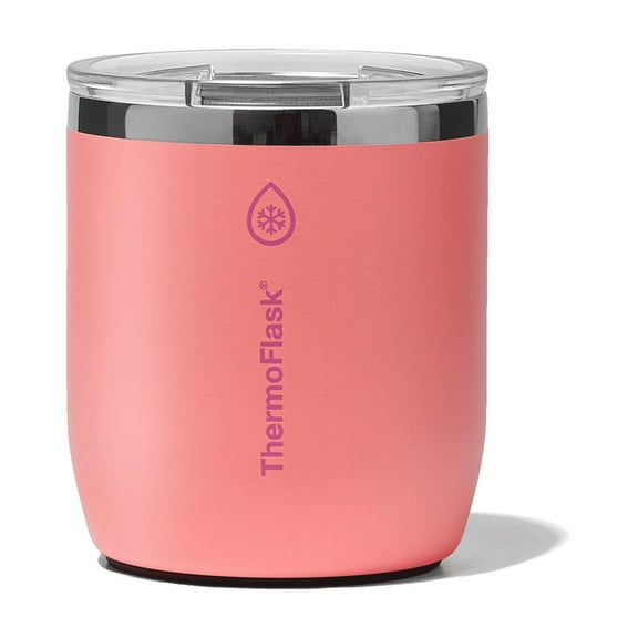 ThermoFlask Drinkware 10 oz Lowball Tumbler - Double-Wall Insulated for Cold & Hot Drinks - Lightweight & Simple with Innovative Press In Slider Lid - Modern & Durable - Sunkissed Coral