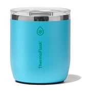 ThermoFlask Drinkware 10 oz Lowball Tumbler - Double-Wall Insulated for Cold & Hot Drinks - Lightweight & Simple with Innovative Press In Slider Lid - Modern & Durable -Vivid Blue