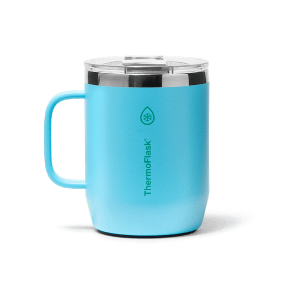 ThermoFlask Drinkware 12 oz Coffee Mug - Double-Wall Insulated for Hot & Cold Drinks - Lightweight & Simple with Innovative Press In Slider Lid - Modern & Durable - Vivid Blue