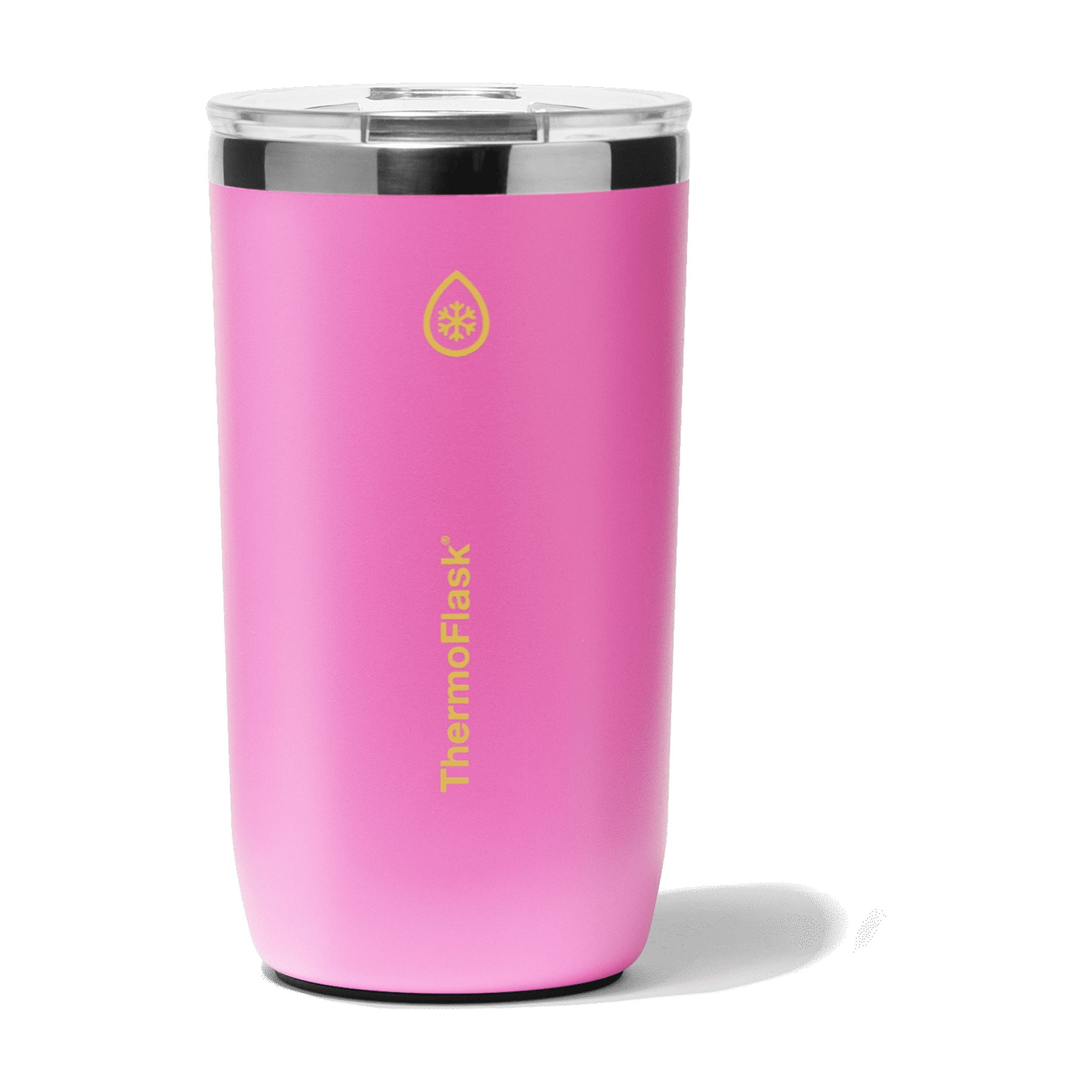 ThermoFlask Drinkware 16 oz Beer Tumbler - Double-Wall Insulated for Cold & Hot Drinks - Lightweight & Simple Cup with Innovative Press In Slider Lid - Modern & Durable -Shocking Pink