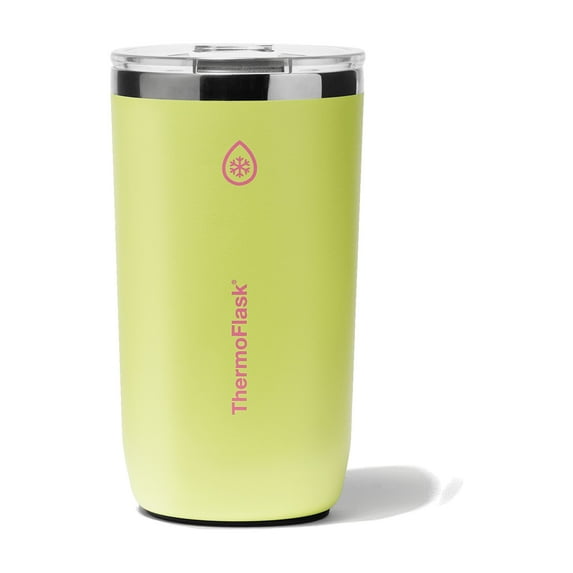 ThermoFlask Drinkware 16 oz Beer Tumbler - Double-Wall Insulated for Cold & Hot Drinks - Lightweight & Simple Cup with Innovative Press In Slider Lid - Modern & Durable -Unmellow Yellow