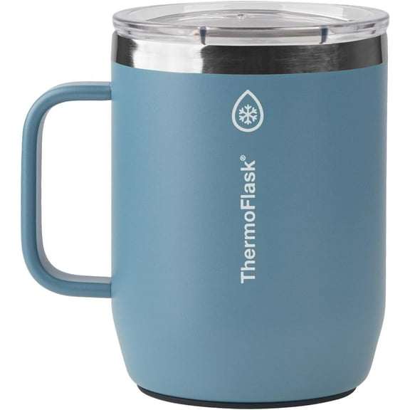 ThermoFlask Drinkware Collection - 12 oz Insulated Coffee Mug with Leakproof Push N Sip Lid, Dusty Blue