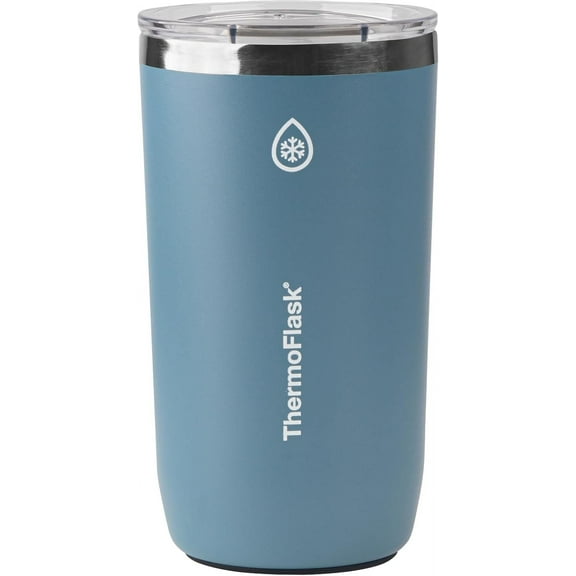 ThermoFlask Drinkware Collection - 16 oz Insulated Beer Tumbler Mug with Leakproof Push N Sip Lid, Dusty Blue