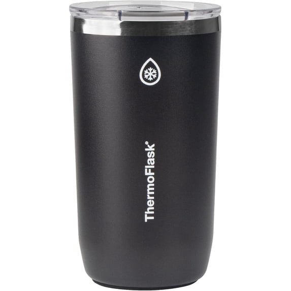 ThermoFlask Drinkware Collection - 16 oz Insulated Beer Tumbler Mug with Leakproof Push N Sip Lid, Jet Black