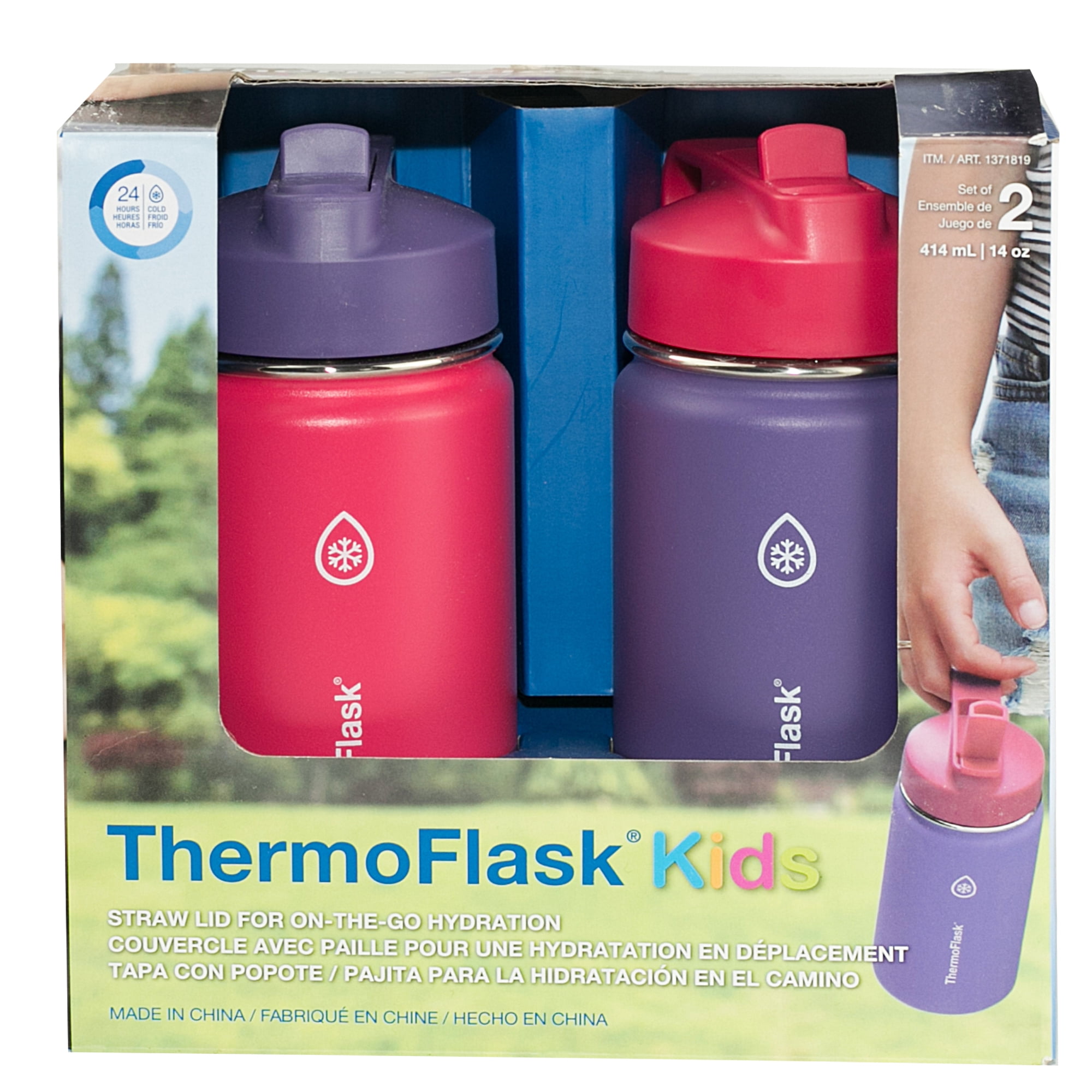 Thermoflask Stainless Steel Kids 14oz Straw Bottle 2pk Punch Eggplant
