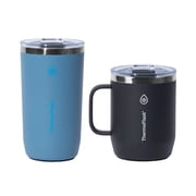ThermoFlask Stainless Steel Insulated Coffee Mug Set, 2 Pack Blue/Black
