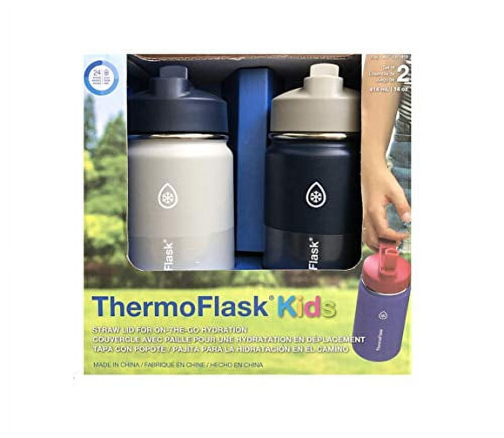 Thermoflask Stainless Steel Kids 14 oz Straw Bottle 2 Pack Harbor Grey, Denim, Black