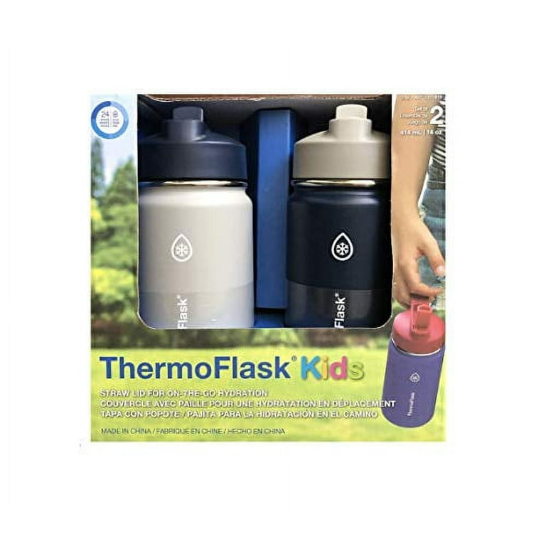 ThermoFlask Stainless Steel Kids 14 oz Straw Bottle 2 Pack Harbor Grey,  Denim 