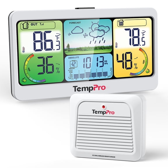 TempPro TP280BW 1000FT Home Weather Stations Wireless Indoor Outdoor Thermometer, Indoor Outdoor Weather Station (Formerly ThermoPro)