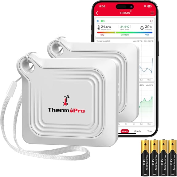 ThermoPro Bluetooth Hygrometer Thermometer for House, 260FT Temperature and Humidity Monitor, Remote App Control Humidity Temperature Sensor, 2-Year Data Storage Export for Greenhouse Room, 2 Pack