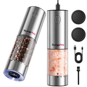TempPro Electric Salt & Pepper Grinder Set, Rechargeable Stainless Steel Mills, Adjustable Coarseness