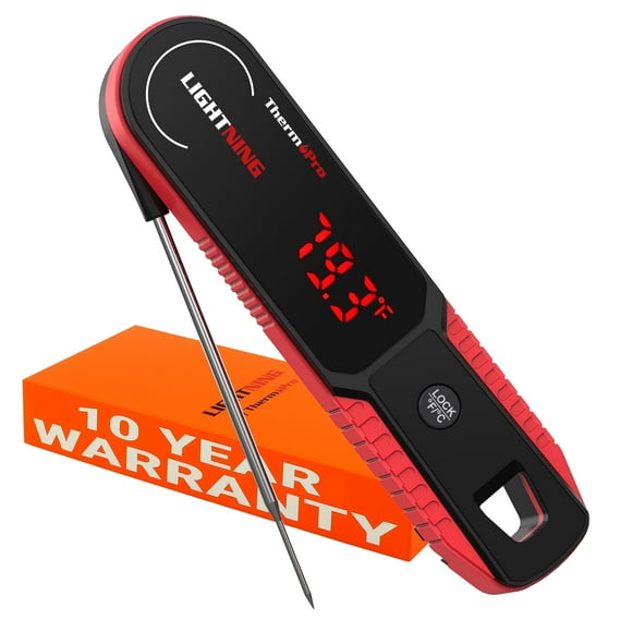 ThermoPro Lightning 1-Second Instant Read Meat Thermometer, Calibratable Kitchen Food Thermometer with Ambidextrous Display
