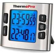 ThermoPro TM02 Digital Kitchen Timer with Dual Countdown Stop Watches Timer, Magnetic Timer Clock with Adjustable Loud Alarm and Backlight LCD Big Digits, 24 Hour Digital Timer for Kids Teachers