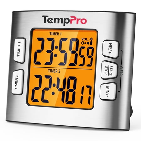 TempPro TM02W Digital Kitchen Timer with Adjustable Loud Alarm and Backlight LCD Big Digits/ 24 Hour Digital Timer for Kids Teachers (Formerly ThermoPro)