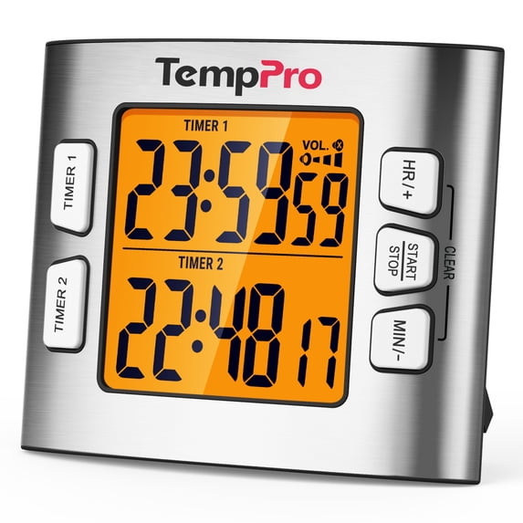 TempPro TM02W Digital Kitchen Timer with Adjustable Loud Alarm and Backlight LCD Big Digits/ 24 Hour Digital Timer for Kids Teachers (Formerly ThermoPro)