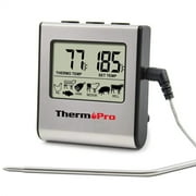 ThermoPro TP-16 Large LCD Cooking Food Meat Thermometer for Smoker Oven Kitchen BBQ Grill Thermometer Clock Timer with Stainless Steel Temperature Prob