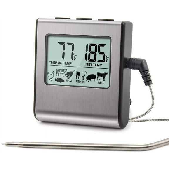 ThermoPro TP-16 Large LCD Digital Cooking Food Meat Smoker Oven Kitchen BBQ Grill Thermometer Clock Timer with Stainless Steel Probe
