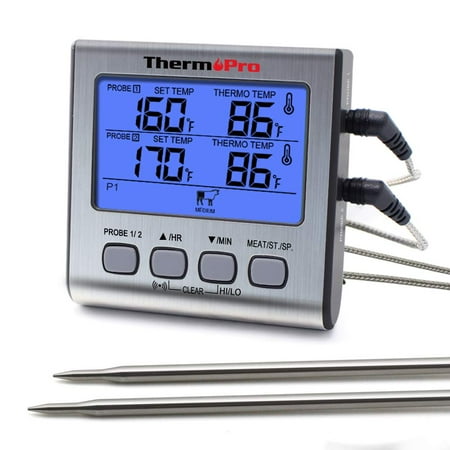 ThermoPro TP17 Dual Probe Cooking Meat Thermometer Large LCD Backlight Food Grill Thermometer with Timer Mode for Smoker Kitchen Oven BBQ