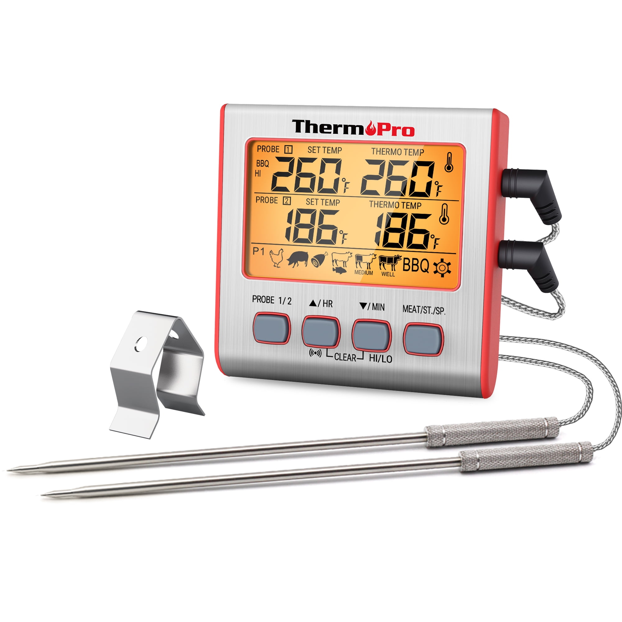 ThermoPro Red Digital Wireless Meat Thermometer with Dual Probes