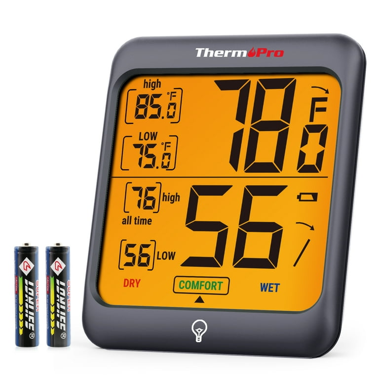  ThermoPro TP53 Digital Hygrometer Indoor Thermometer for Home, Temperature  Humidity Sensor with Comfort Indicator & Max Min Records, Backlight Display  Room Thermometer Humidity Meter, LCD : Patio, Lawn & Garden