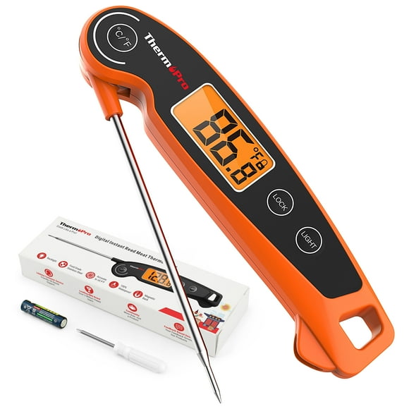 ThermoPro TP605W Instant Read Meat Thermometer for Cooking, Waterproof Digital Food Thermometer with Large Backlit LCD, 180° Foldaway Probe Kitchen Thermometer for Grilling, Smoking & Candy Making